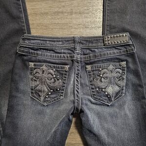 Affliction Dark Gray Boot Cut Jeans with Embroidery